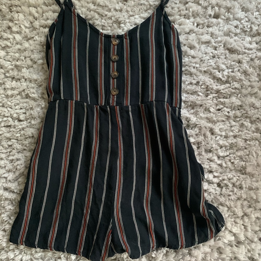 Black White and Red Garage Striped Romper